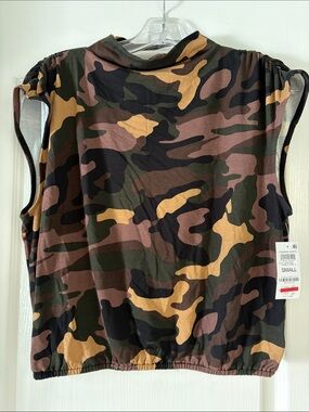 Bar III Camo Mock Neck Sleeveless Tank - Brown, Olive, Black